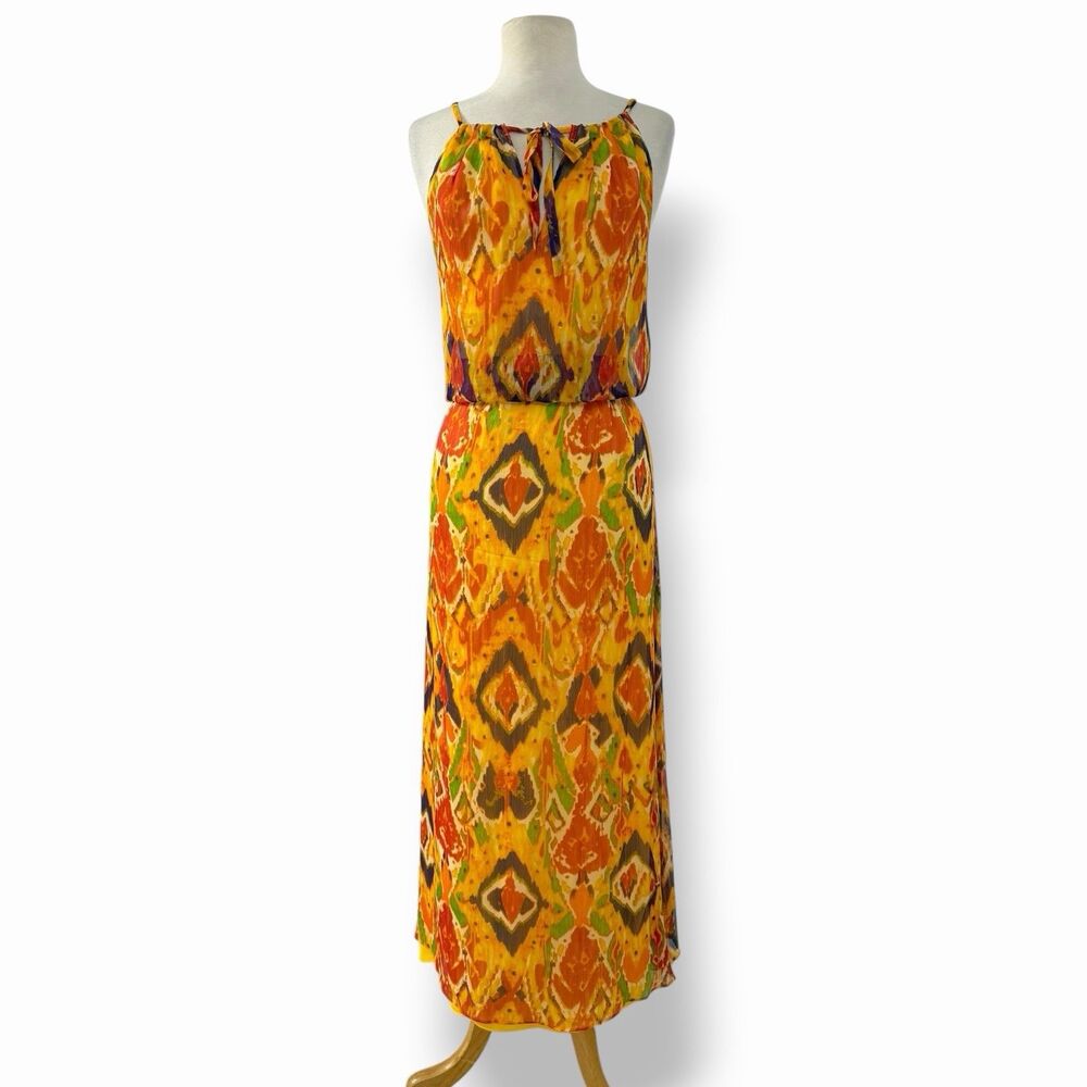 Lauren Ralph Lauren Ikat Maxi Dress Size 14 Bohemian Halter Geometrical Resort